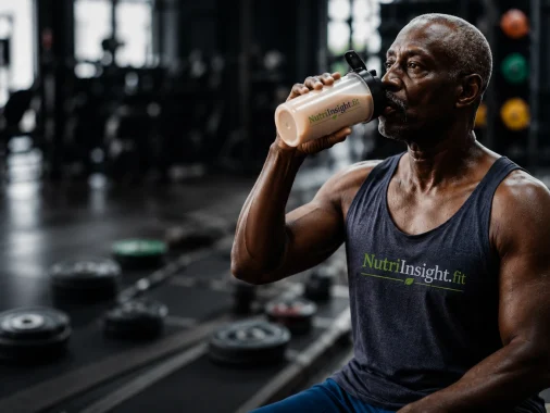 Fit man drinking a protein shake in a gym while supporting weight loss and healthy nutrition goals.