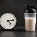 Protein shaker beside a minimalist clock illustrating the best time to drink a protein shake before or after a workout