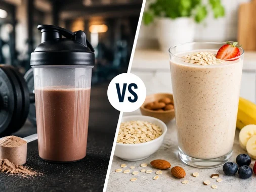 Protein shake and meal replacement shake comparison showing their different nutritional purposes.