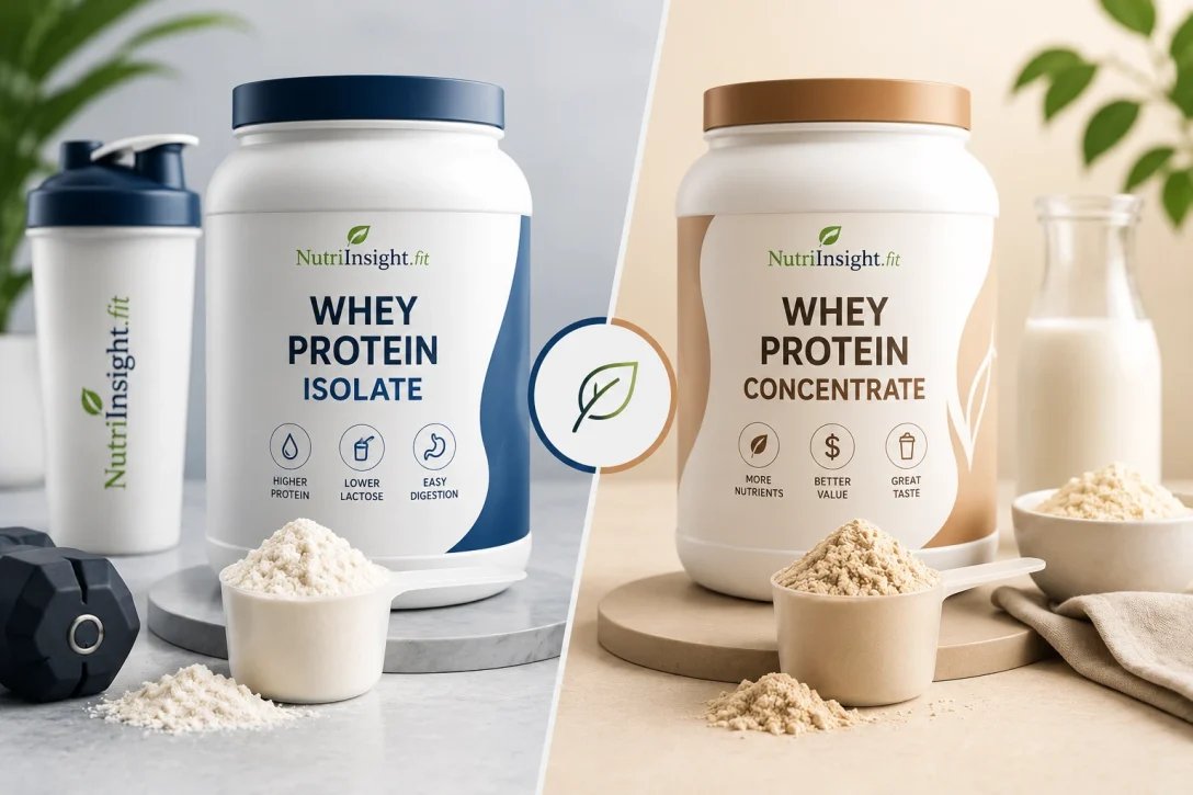 Whey protein isolate vs concentrate bottles with protein powder comparison