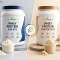 Whey protein isolate vs concentrate bottles with protein powder comparison