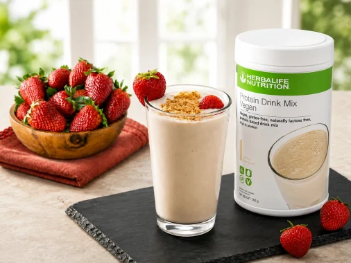Herbalife Protein Drink Mix Vanilla prepared as a creamy high-protein nutrition shake